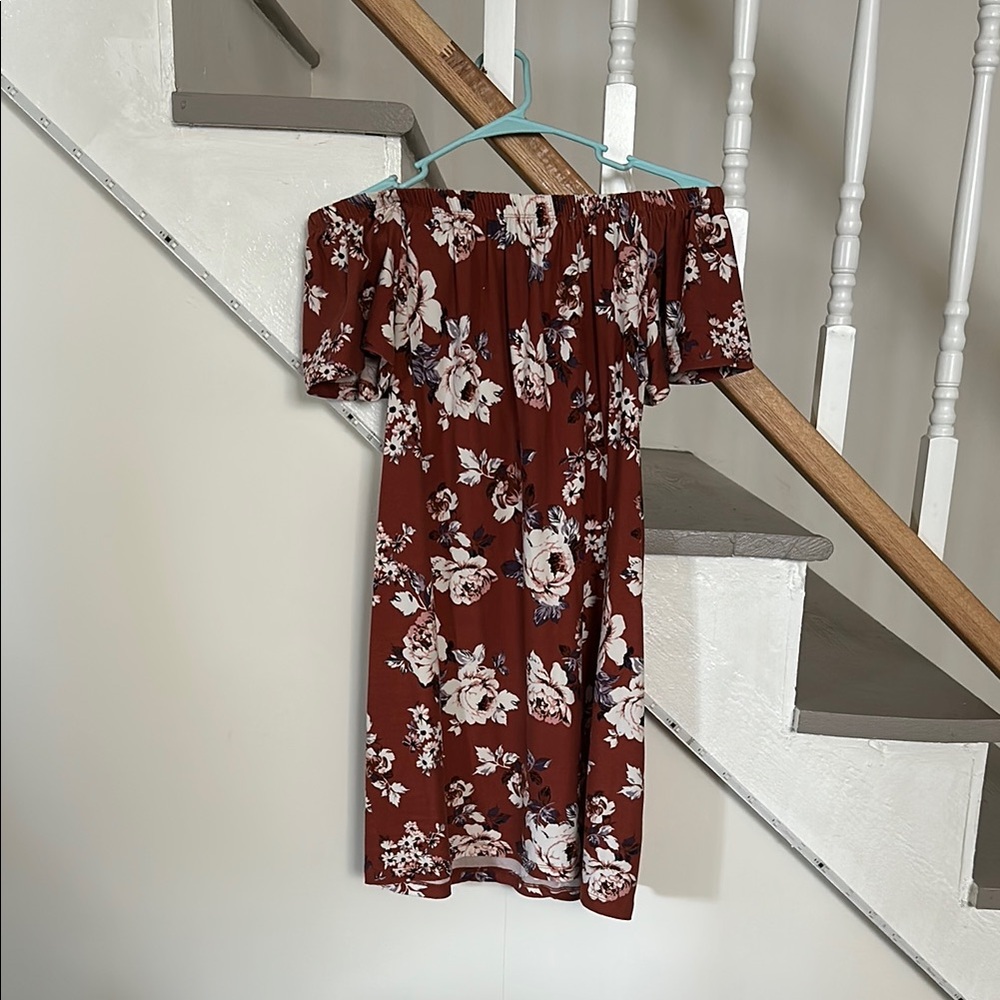Floral Off-Shoulder Dress in Burgundy